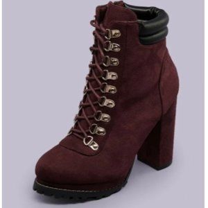 Two Toned Padded Cuff Lace Up Chunky Heel Boots
